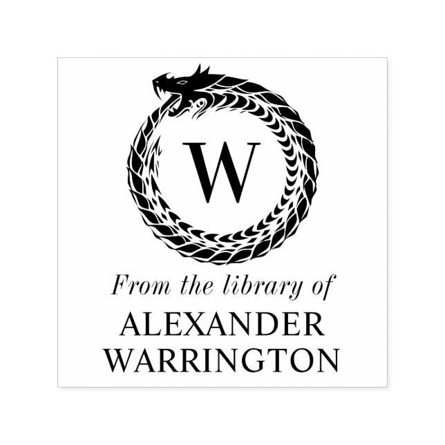 Tampon Auto-encreur Dragon Fragment Bibliothèque Nom du livre Monogram (Design)