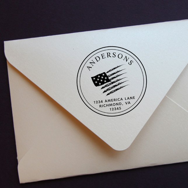 Tampon Auto-encreur Drapeau patriotique américain | Adresse de retour  (Créateur téléchargé)