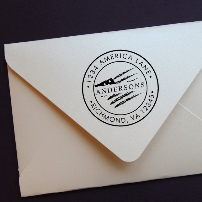 Tampon Auto-encreur Drapeau patriotique américain | Adresse de retour (Créateur téléchargé)