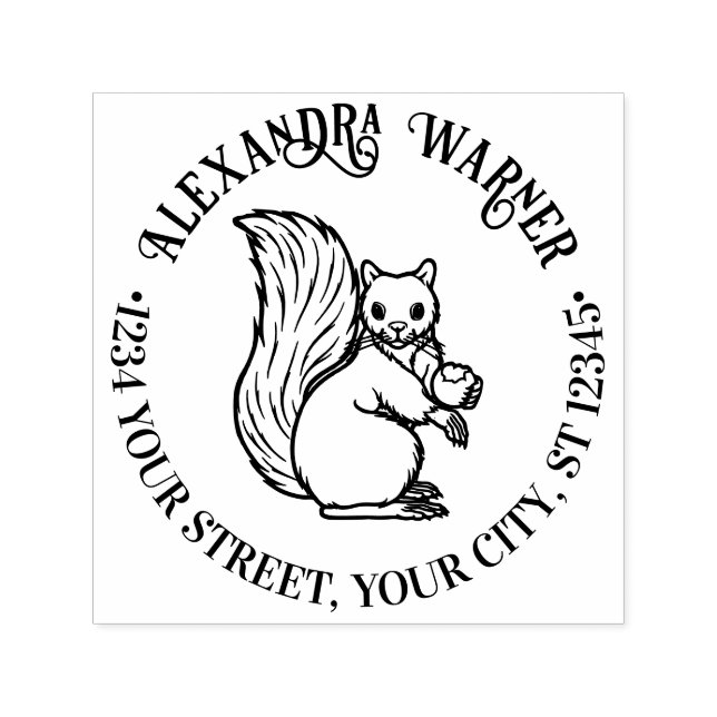 Tampon Auto-encreur Écureuil mignon rustique avec nom de noix adresse  (Design)