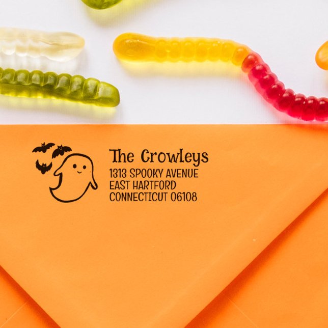 Tampon Auto-encreur Éffrayant Ghost & Bats Halloween Adresse de retour (Créateur téléchargé)