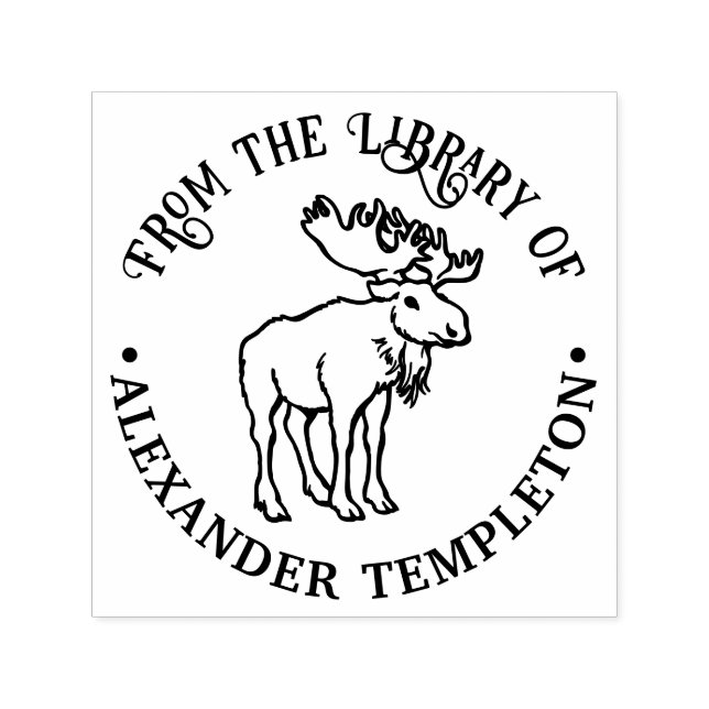 Tampon Auto-encreur Élan rustique aux bois Nom du livre de bibliothèqu (Design)