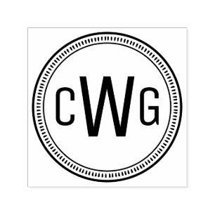 Tampon Auto-encreur Élégant 3 Monogramme initial #1 Cadre rond #10