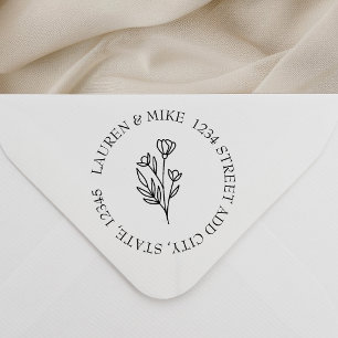 Tampon Auto-encreur Élégant Adresse de Retour Mariage Floral Rond