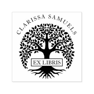 Tampon Auto-encreur Elégant Arbre Arrondi Nom personnalisé Ex Libris