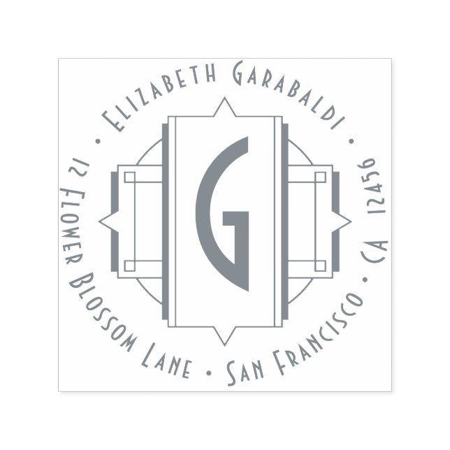 Tampon Auto-encreur Élégant Art Déco Art Round Retour Adresse (Design)