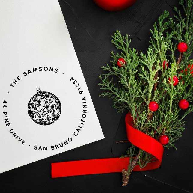 Tampon Auto-encreur Élégant Bauble de Noël moderne Nom et adresse (Créateur téléchargé)