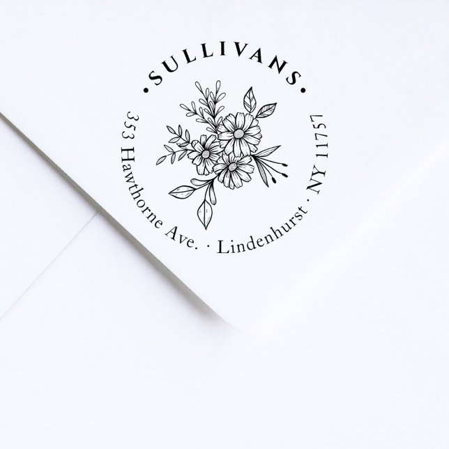 Tampon Auto-encreur Élégant Bouquet botanique Adresse de retour person (Créateur téléchargé)