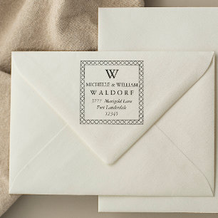 Tampon Auto-encreur Élégant cadre croisé Monogramme Adresse de retour
