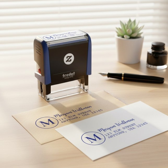 Tampon Auto-encreur Élégant Classic Initial Monogramme Adresse de reto (minimalist sole proprietor name & address stamp should feature a clean, simple design & a clear font)
