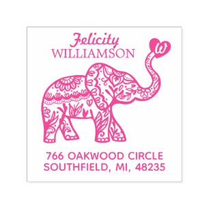 Tampon Auto-encreur Élégant coeur orné d'éléphant fleuri