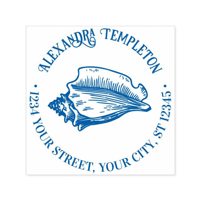 Tampon Auto-encreur Elegant Conch Shell #2 Beachy Name Address (Design)