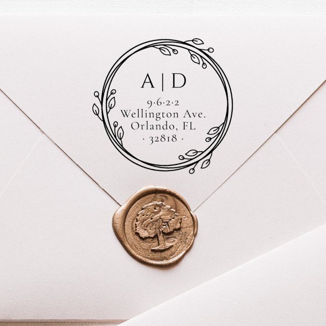 Tampon Auto-encreur Élégant Couple Initials Botanique Adresse de retou (Créateur téléchargé)