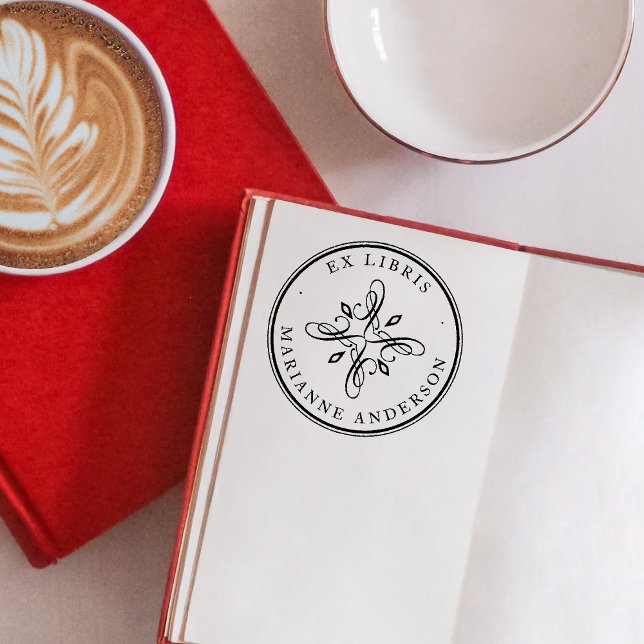 Tampon Auto-encreur Élégant Damas & Typographie Nom personnalisé Ex Li (Créateur téléchargé)