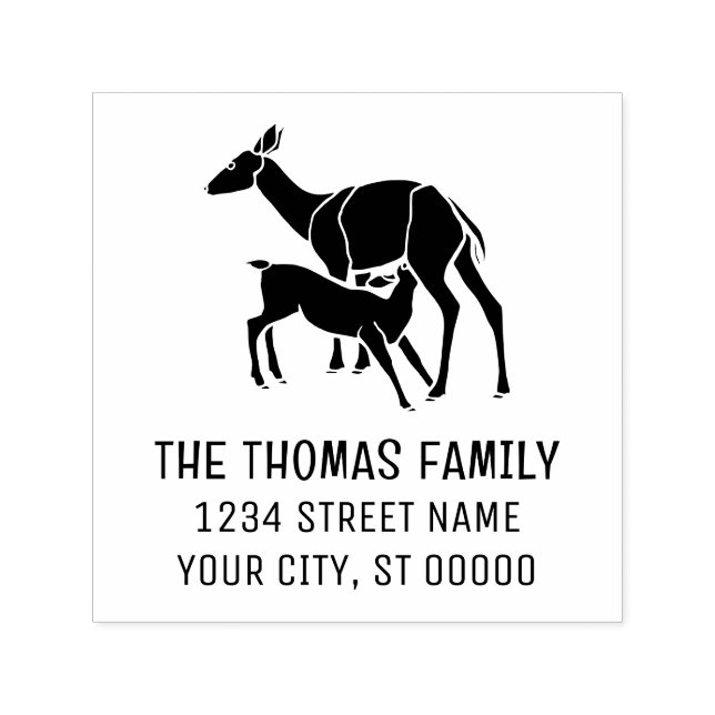Tampon Auto-encreur Elegant Deer Doe Nourrir Fawn Nom Adresse (Design)
