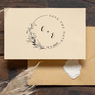 Tampon Auto-encreur Élégant et moderne Monogramme Enregistrer la date