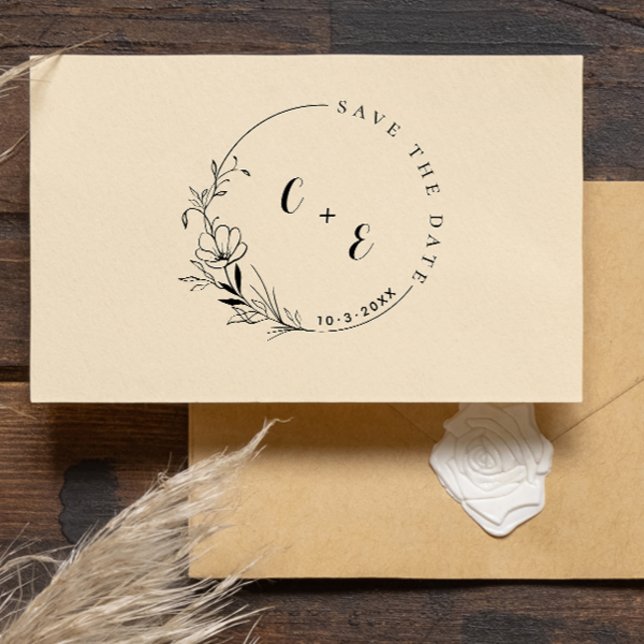 Tampon Auto-encreur Élégant et moderne Monogramme Enregistrer la date  (Créateur téléchargé)