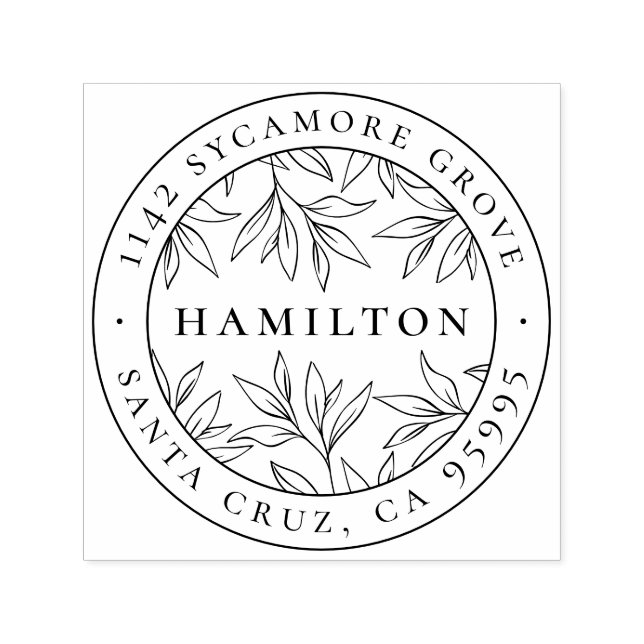 Tampon Auto-encreur Elegant Feuilles botaniques Nom Adresse de retour (Design)