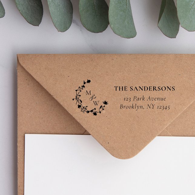 Tampon Auto-encreur Élégant Fleur sauvage Typograpie Mariage Adresse (Créateur téléchargé)