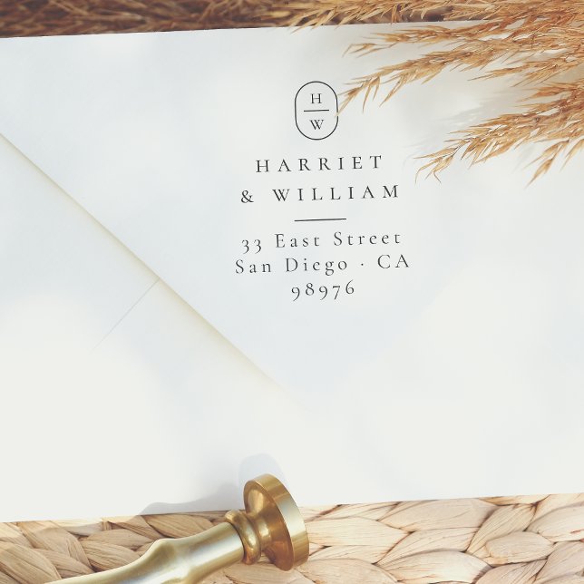 Tampon Auto-encreur Élégant Initiales Mariage Monogramme Adresse de re (Rubber Stamp Mock-up)