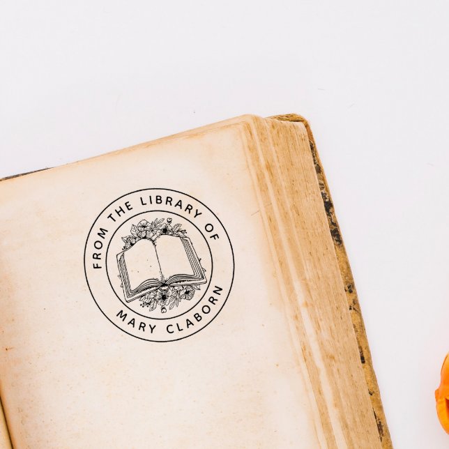 Tampon Auto-encreur Élégant Livre De Fleurs Classiques De La Bibliothè (Créateur téléchargé)