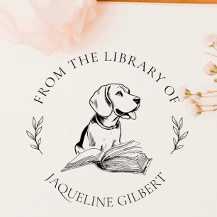 Tampon Auto-encreur Élégant livre de la bibliothèque de Chien dessin