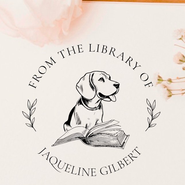 Tampon Auto-encreur Élégant livre de la bibliothèque de | Chien dessin (Créateur téléchargé)