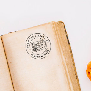 Tampon Auto-encreur Élégant Livre Feuille Classique De La Bibliothèque