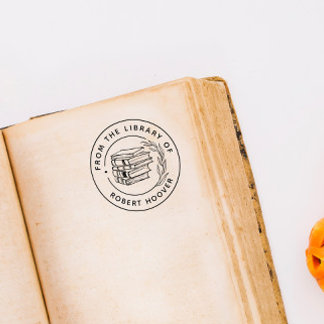 Tampon Auto-encreur Élégant Livre Feuille Classique De La Bibliothèque