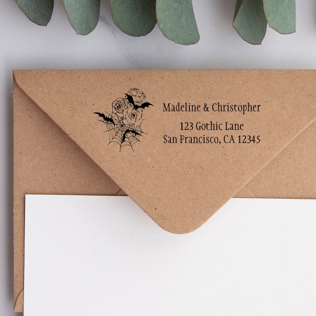 Tampon Auto-encreur Élégant Mariage floral gothique Adresse de retour (Créateur téléchargé)