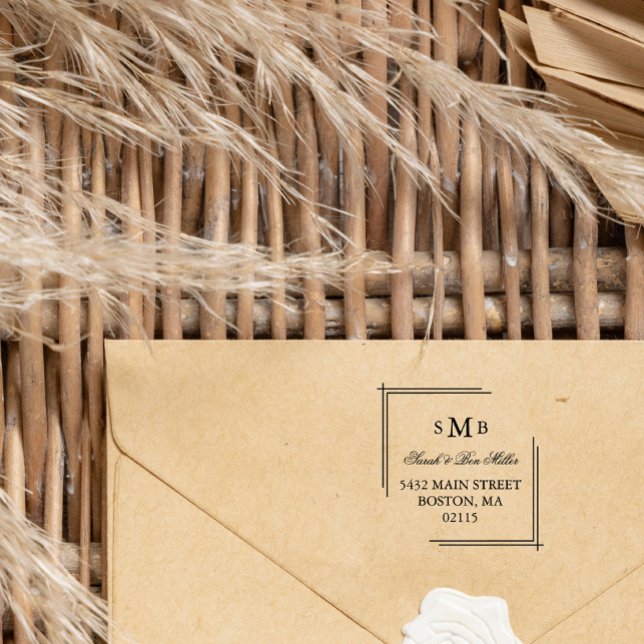 Tampon Auto-encreur Elegant Monogram - Custom Names & Address (Créateur téléchargé)