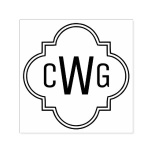 Tampon Auto-encreur Élégant Monogramme Initial Quatrefoil Marocain 3 #