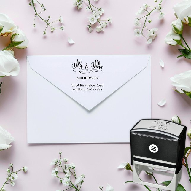 Tampon Auto-encreur Elegant Mr & Mrs - Calligraphie avec Serif Font (Créateur téléchargé)