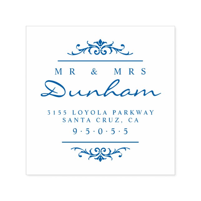 Tampon Auto-encreur Elegant Mr & Mrs Script Mariage Adresse de retour (Design)