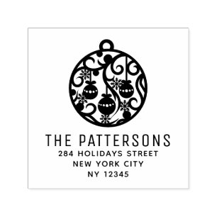 Tampon Auto-encreur Élégant Noël Bauble Nom Adresse de retour