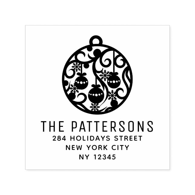 Tampon Auto-encreur Élégant Noël Bauble Nom Adresse de retour (Design)