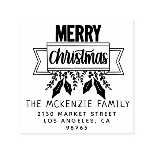 Tampon Auto-encreur Élégant Noël Nom de famille Adresse de retour