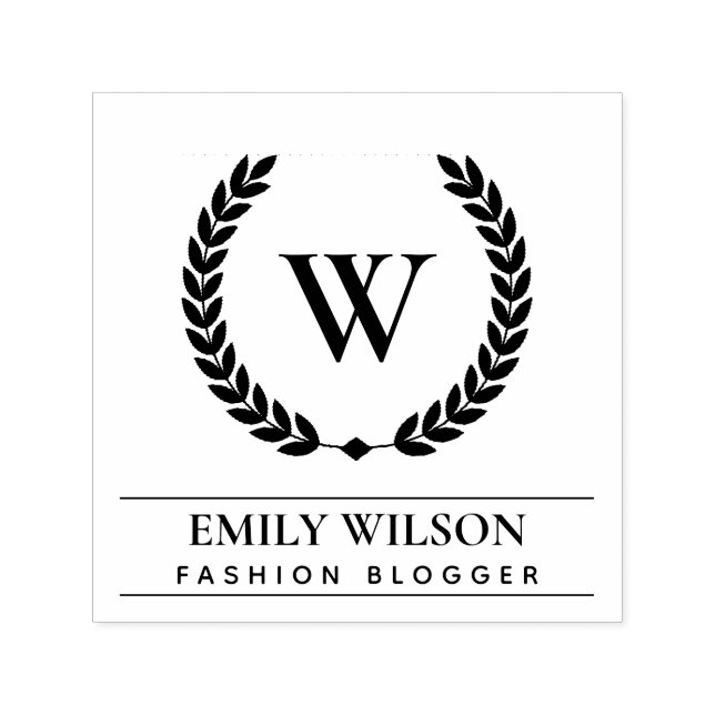 TAMPON AUTO-ENCREUR  ÉLÉGANT OR FLORAL LAUREL WREATING MONOGRAM INITIAL (Design)