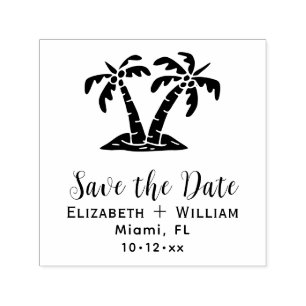 Tampon Auto-encreur Élégant Palmiers tropicaux Mariage Enregistrer la 