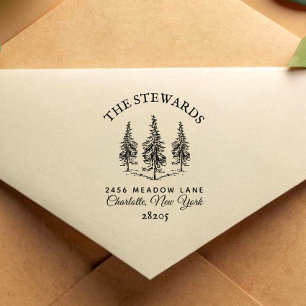 Tampon Auto-encreur Élégant   Pins vintages Adresse familiale Hiver