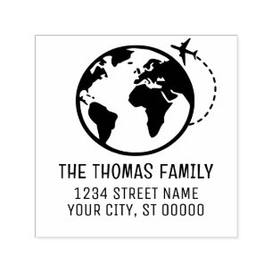 Tampon Auto-encreur Elegant Plan Earth World Globe Map Nom Adresse