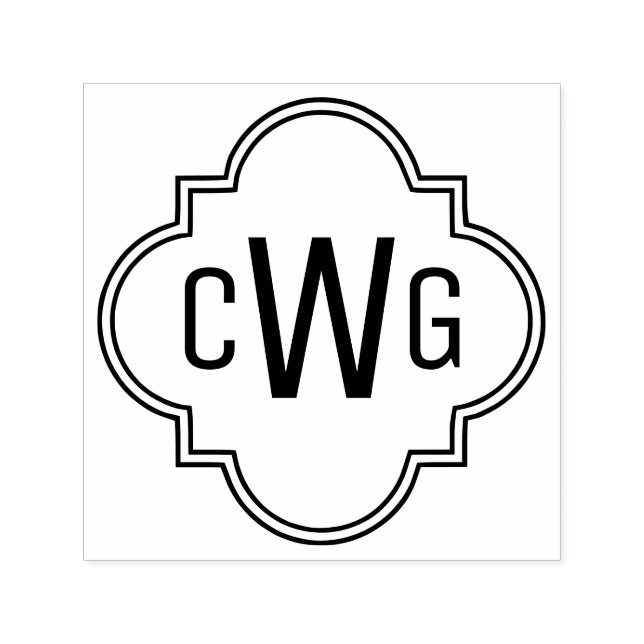 Tampon Auto-encreur Élégant Quatrefoil marocain 3 Monogramme initial # (Design)