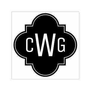 Tampon Auto-encreur Élégant Quatrefoil marocain 3 Monogramme initial