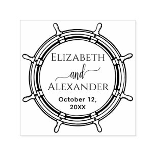 Tampon Auto-encreur Elégant Rond Ship Roue Cadres Nom Date Mariage