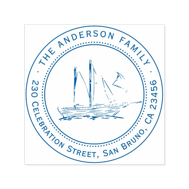 Tampon Auto-encreur Elegant Sailboat Nom de famille et adresse de reto (Design)