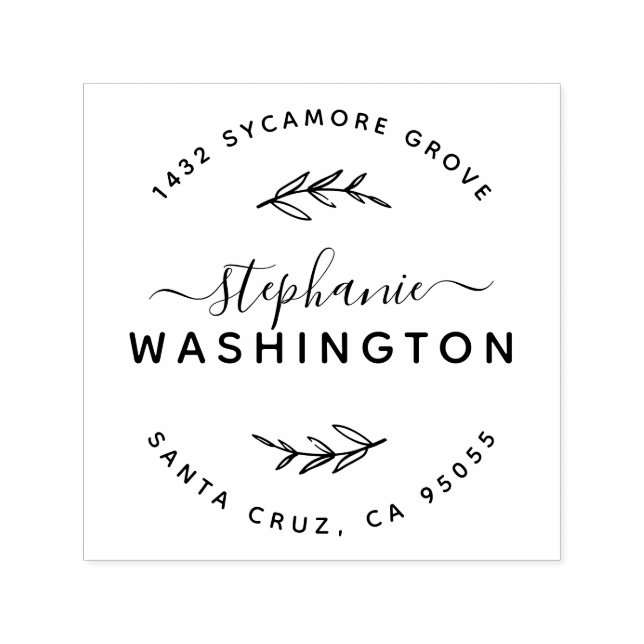 Tampon Auto-encreur Élégant Script & Branches Rustiques Adresse de ret (Design)