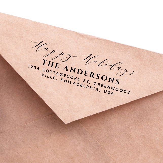 Tampon Auto-encreur Élégant Script Calligraphie Joyeux Vacances Famill (Créateur téléchargé)