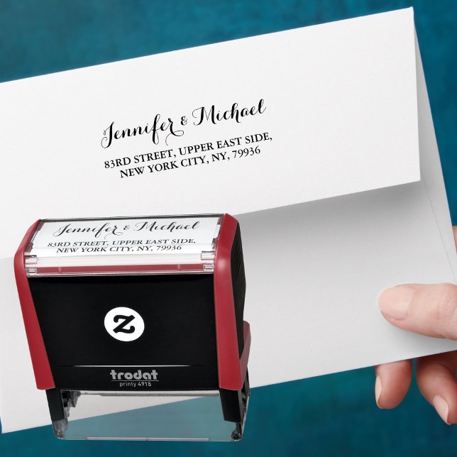 Tampon Auto-encreur Élégant Script Couple Nom Mariages Adresse de reto (Elegant Script Couple Name Weddings Return Address Self-inking Stamp)