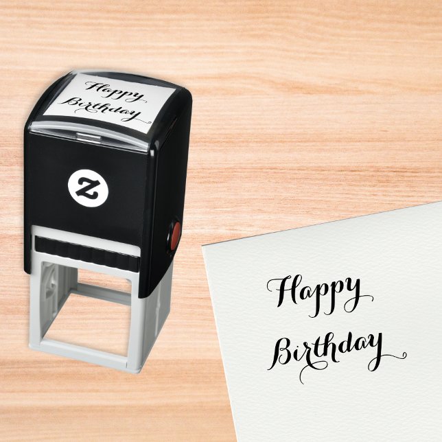 Tampon Auto-encreur Élégant Script Joyeux Anniversaire Salutation Typo (Elegant Script Happy Birthday Greeting Typography Self-inking Stamp)