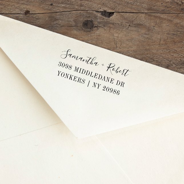 Tampon Auto-encreur Élégant Script Mariage Couple Adresse de retour (Elegant Return Address Rubber Stamp)